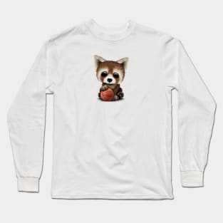 Cute Baby Red Panda Playing With Basketball Long Sleeve T-Shirt